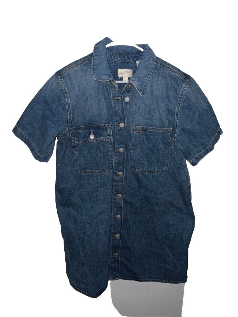 New Blue Jean button dress sz L short sleeve box A-line tunic pockets Universal